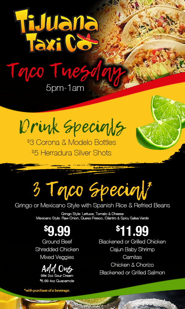 Taco Tuesday, Tijuana Taxi Co, Coral Springs, Davie, Deerfield Beach