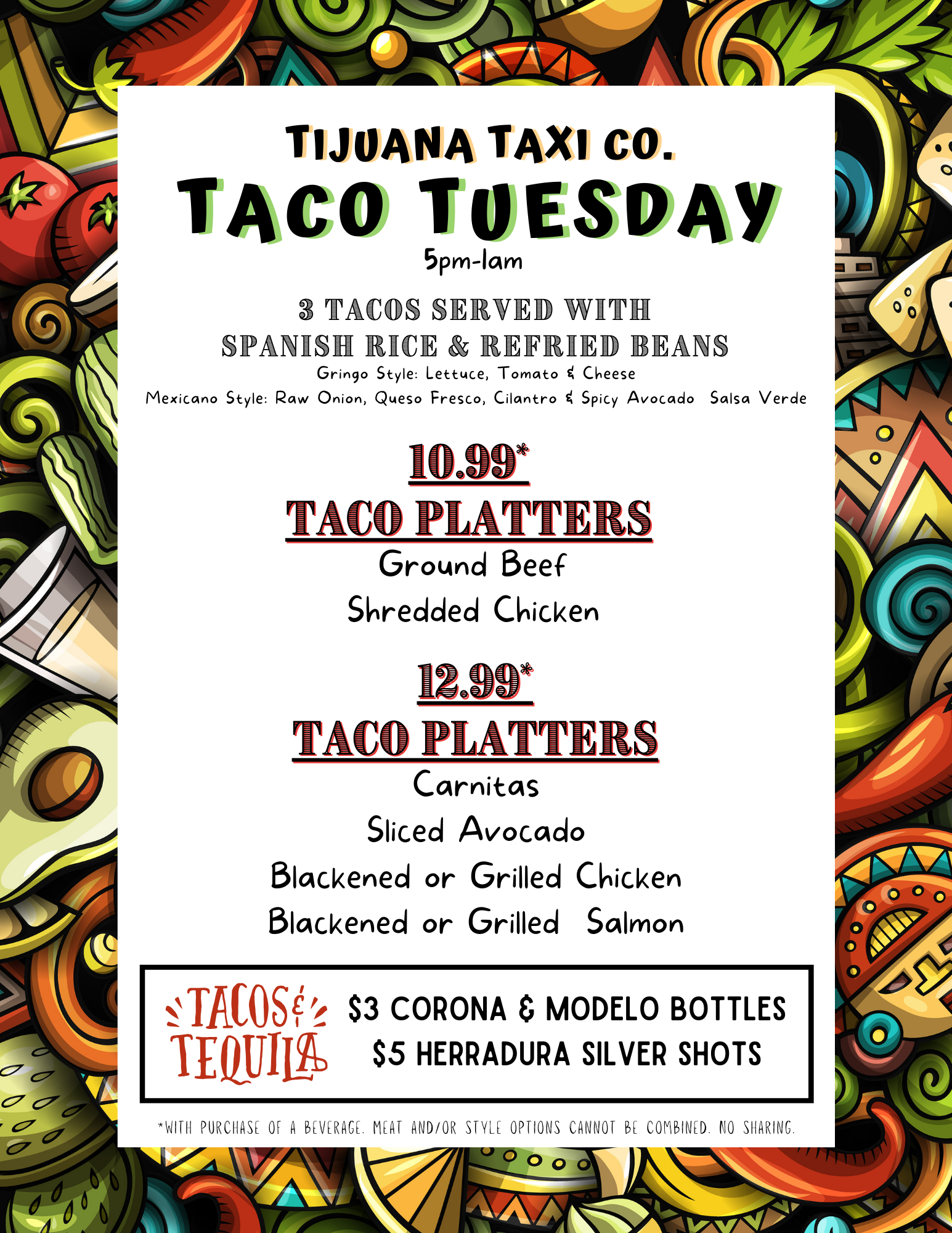 Taco Tuesday. Tijuana Taxi Co, Tacos and Tequila, Davie, Coral Springs, Deerfield Beach